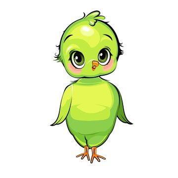 parrot girl. Funny chick. Cute and funny baby bird. The isolated object on a white background. Illustration. Cartoon style. Vector