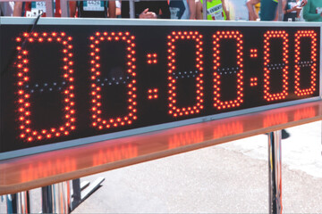Sports electronic board on start. Countdown. Electronic stop watch, Digital  scoreboard
