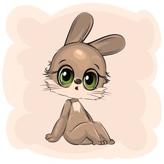 Little hare. Rabbit cub. Cute funny animal on an abstract background. Child. Cartoon style. Isolated on white. vector