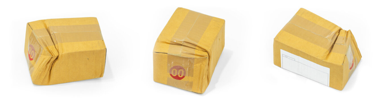 Fragile box damaged isolated on white.