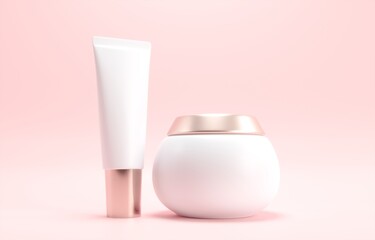 Moisturizing cream gel in a jar, tube. Cosmetic Gift, Anniversary Present. Pink delicate background for advertising branded products. March 8, Valentine's Day Sale, Discounts. 3d render illustration