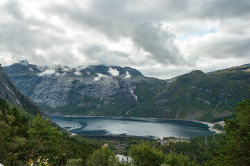 Naklejka na ściany i meble Hike to Trolltunga, Odda, Sørfjord Norwegen, Scandinavia, 14km hike