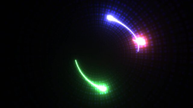 Light Bugs Glowing Balls Flying Around Inside Tech Tunnel