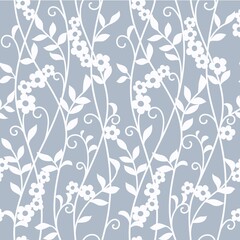 Seamless blue floral  background, monochrome