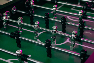 High angle close-up of table soccer game