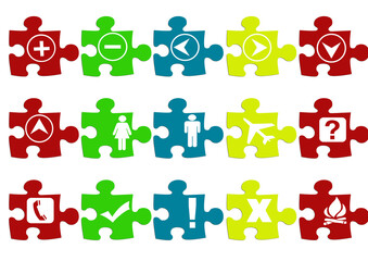 Web icon set in colorful puzzle button, various icon set