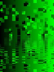 rectangular shapes in shades of neon emerald green and black colours making intricate unique geometric  designs with ripple effect from water reflection