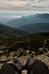 Fototapeta premium Panoramic views of the Sierra de Guadarrama National Park from the Cuerda Larga path. Madrid's community. Spain