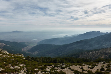 Panoramic views of the Sierra de Guadarrama National Park from the Cuerda Larga path. Madrid's community. Spain