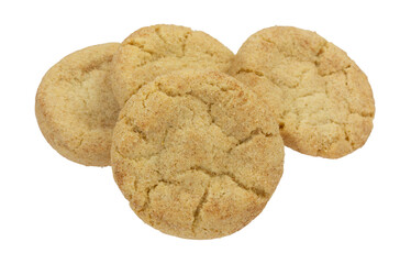 Side view of a group of gluten free Snickerdoodle cookies isolated on a white background.