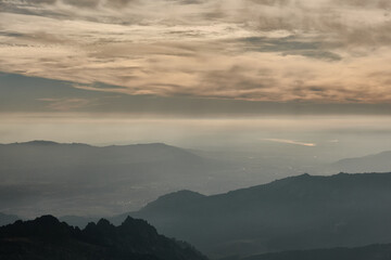 Panoramic views of the Sierra de Guadarrama National Park from the Cuerda Larga path. Madrid's community. Spain