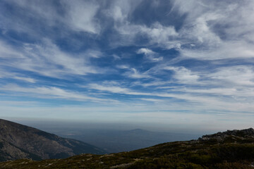 Panoramic views of the Sierra de Guadarrama National Park from the Cuerda Larga path. Madrid's community. Spain