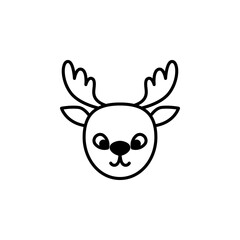 Linear deer head vector icon in line art for Christmas. Cute outlined Santa's deer isolated on white background