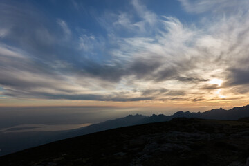 Sunset over La Pedriza from La Najarra in the Sierra de Guadarrama National Park. Madrid's community. Spain