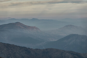 Sunset over La Pedriza from La Najarra in the Sierra de Guadarrama National Park. Madrid's community. Spain