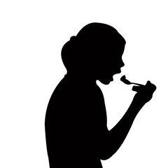 Naklejka na ściany i meble a girl eating food head silhouette vector