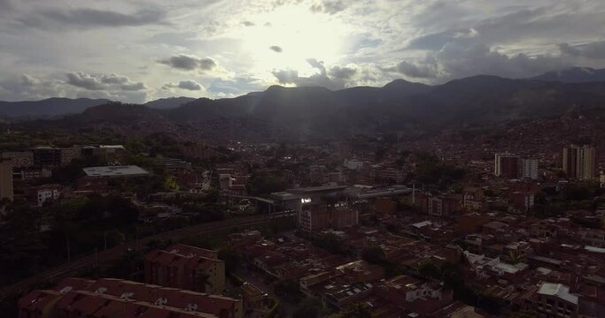 Dark Silhouette of Medell&iacute;n, Antioquia, Colombia Cityscape on a Cloudy Day