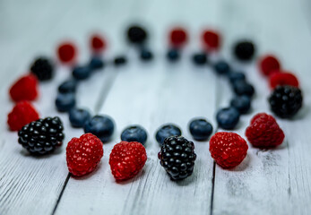 fresh berries laid out in a circle