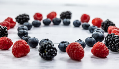 fresh berries laid out in a circle