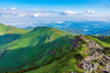 Green mountain covered with forest on the blue sky background. Slovak mountains trekking path in Mala Fatra slovakia