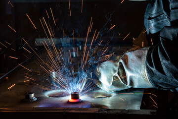 welder, craftsman, erecting technical steel Industrial steel welder in factory technical,
