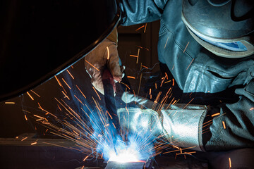 welder, craftsman, erecting technical steel Industrial steel welder in factory technical,