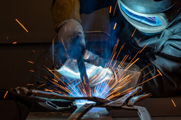 welder, craftsman, erecting technical steel Industrial steel welder in factory technical,