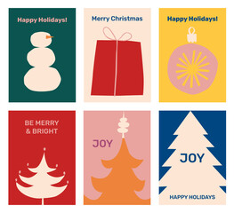 Vector set of 6 minimalistic greeting card designs with Christmas elements