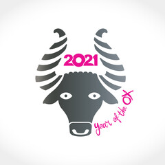 Year of the Ox 2021 in Chinese zodiac. Bull metal head. Vector element for New Year's design in flat style. Illustration of 2021 year of the Ox.