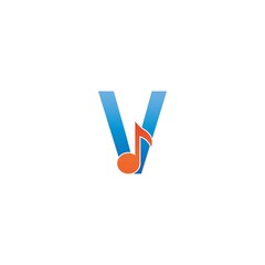 Letter V logo icon combined with note musical design