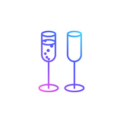 Two champagne glasses vector icon in minimalist style. Cute glasses with sparkling wine isolated on white background