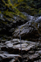 Safety chain on a dangerous mountain trail