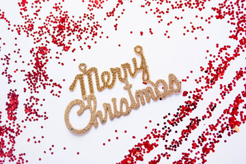 Fototapeta premium The words Merry Christmas on a white background. Merry Christmas. Merry Christmas on a white background with decorations.