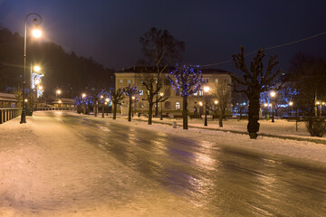 Part of Dietls boulevards in Krynica Zdroj at winter