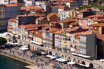 View of the old town of Porto on the banks of the river Douro