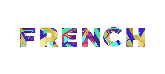 French Concept Retro Colorful Word Art Illustration