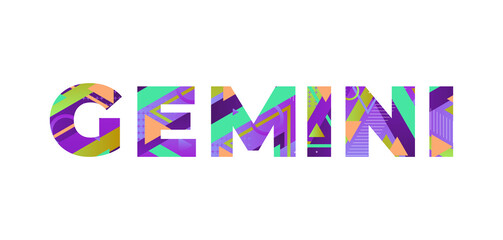 Gemini Concept Retro Colorful Word Art Illustration