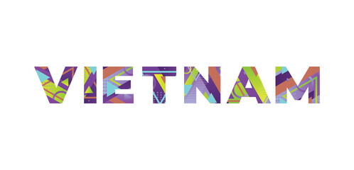 Vietnam Concept Retro Colorful Word Art Illustration