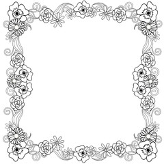 Floral monochrome frame hand drawn stock vector illustration for web, for print