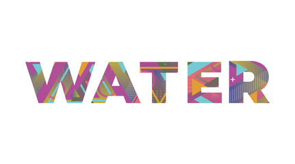 Water Concept Retro Colorful Word Art Illustration