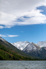 Fototapeta premium Mountain river water landscape. Wild river in mountains. Mountain wild river water view