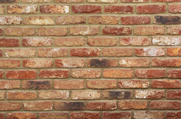 Old red orange dark bricks background, old wall in the house