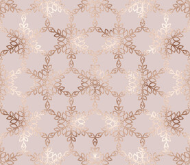 Christmas gold glitter snowflake grid seamless pattern.