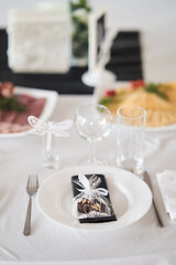 Table set for an event party or wedding reception.