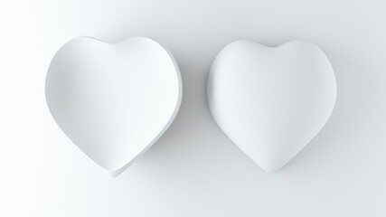 Valentine's Day. Wedding day. Relationship anniversary. White background with hearts. 3d rendering of hearts, a holiday card without inscriptions.