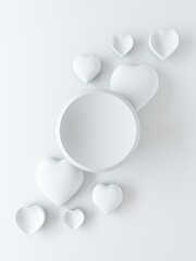 Valentine's Day. Wedding day. Relationship anniversary. White background with hearts. 3d rendering of hearts, a holiday card without inscriptions.