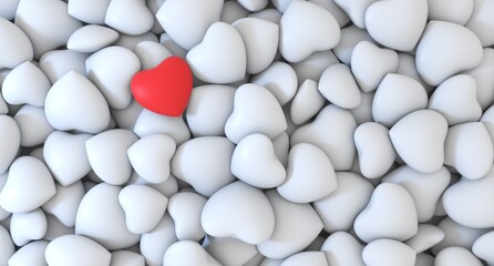 Valentine's Day. Wedding day. Relationship anniversary. White background with hearts. 3d rendering of hearts, a holiday card without inscriptions.