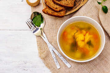 Trout soup with cutting vegetables