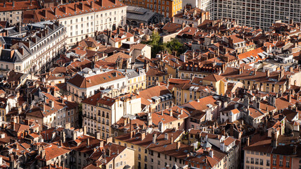 View on the roofs of the city of Grenoble, in the department of Isère, in the French Alps. These are the roofs of the old city. © Adrien