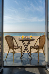 table and chairs on the beach